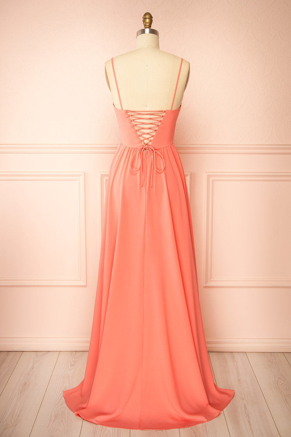 Syana Coral Long Chiffon Corset Dress with Scarf | Boutique 1861 back view