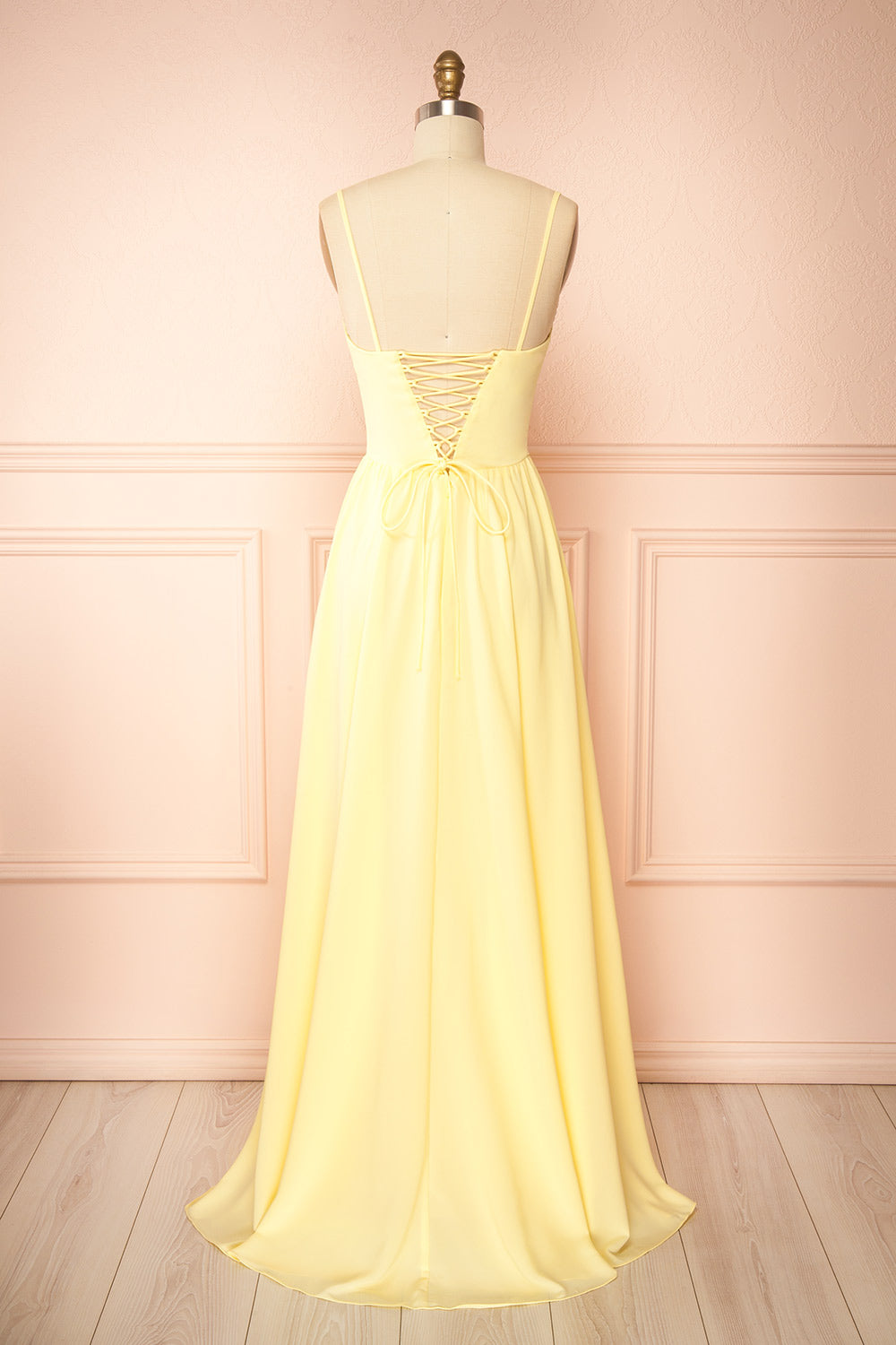 Syana Light Yellow Long Chiffon Corset Dress with Scarf | Boutique 1861 back view