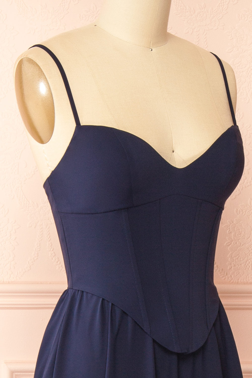 Syana Navy Long Chiffon Corset Dress with Scarf | Boutique 1861 side