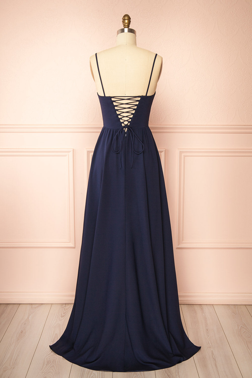 Syana Navy Long Chiffon Corset Dress with Scarf | Boutique 1861 back view