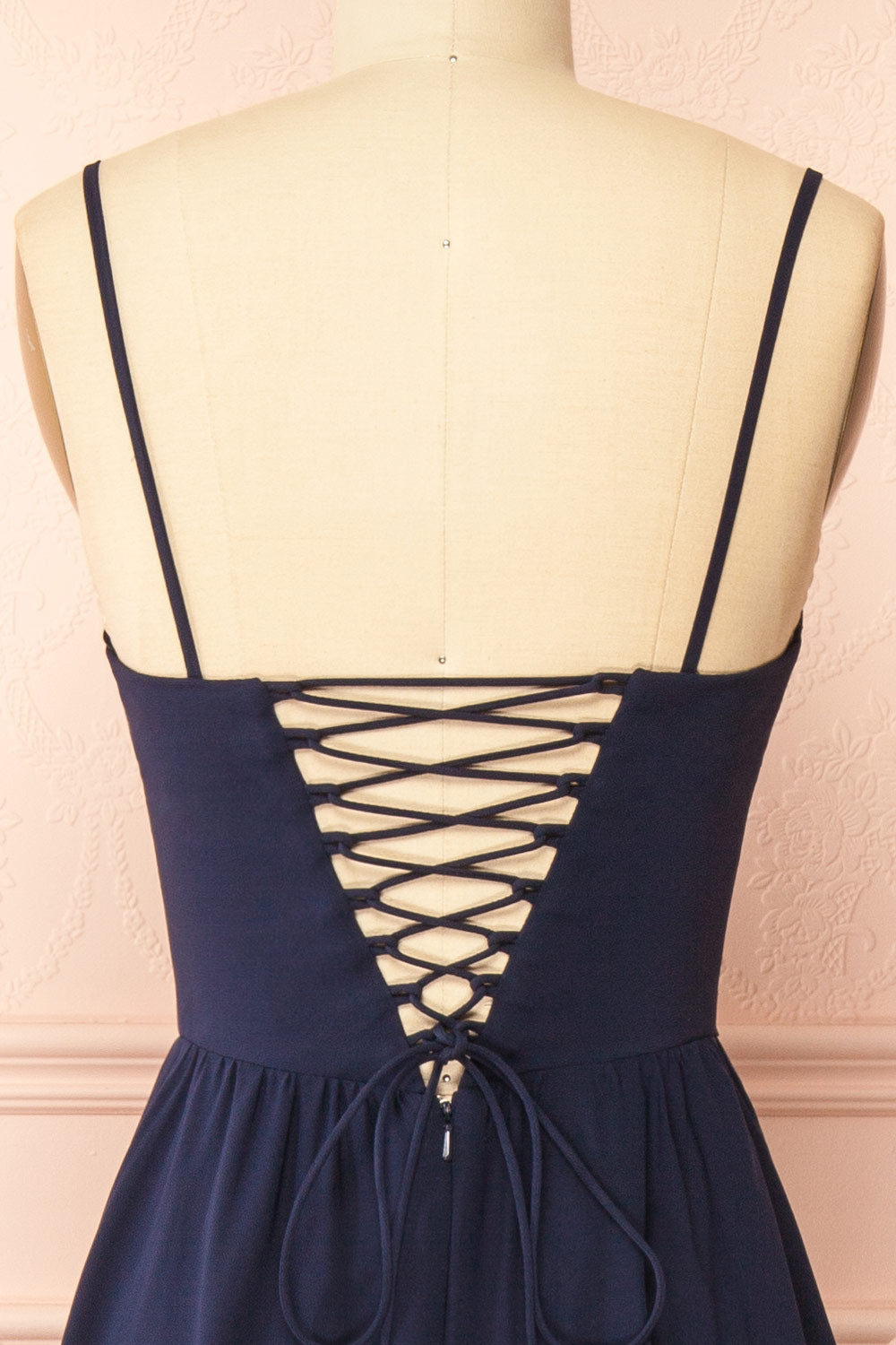 Syana Navy Long Chiffon Corset Dress with Scarf | Boutique 1861 back