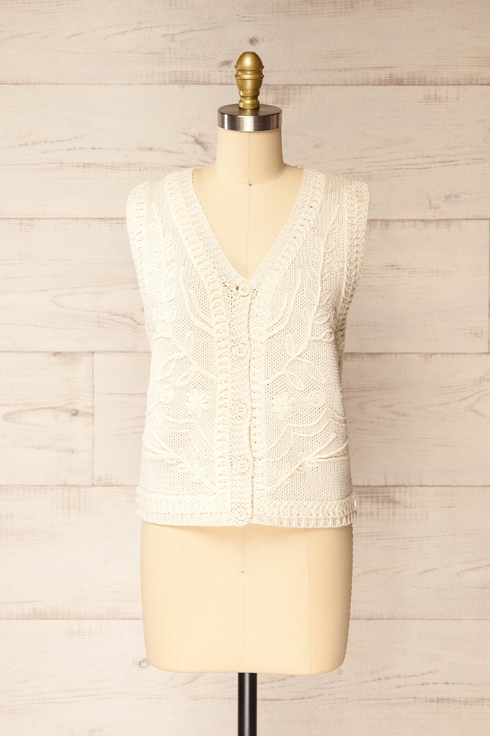 Nampa Ivory Knit Vest with Embroidery | La petite garçonne front view