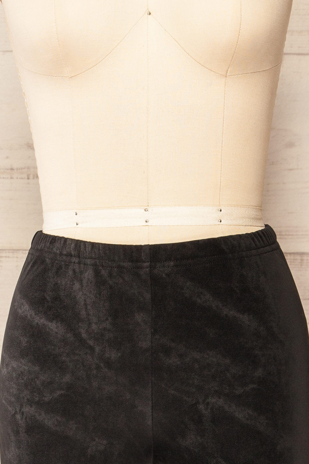 Syracuse Black Faux Suede High-Waisted Leggings | La petite garçonne front close-up