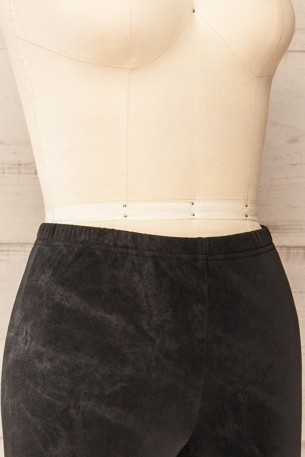 Syracuse Black Faux Suede High-Waisted Leggings | La petite garçonne side close-up