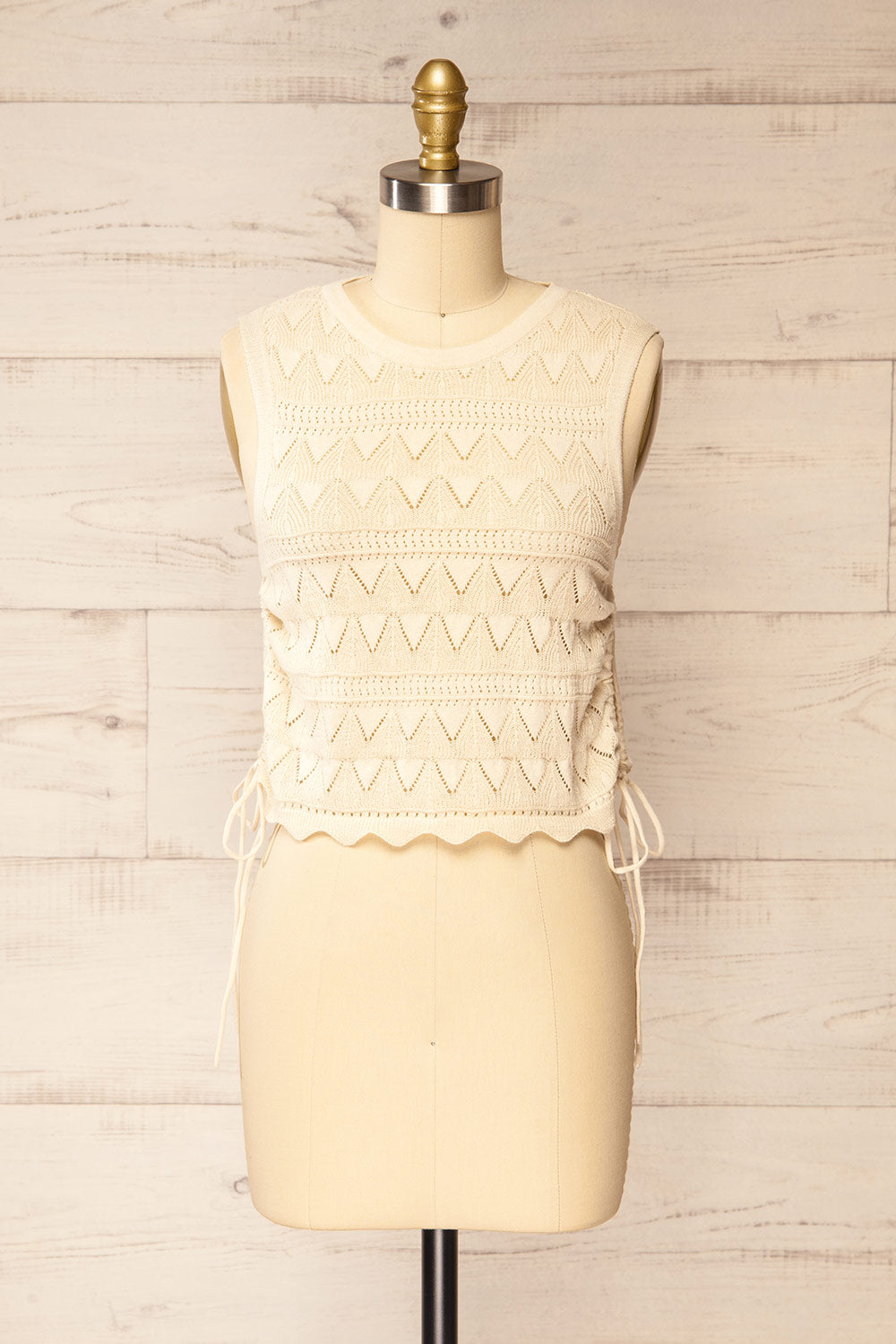 Tabara Beige Openwork Knit Top w/ Cut-Outs | La petite garçonne front view