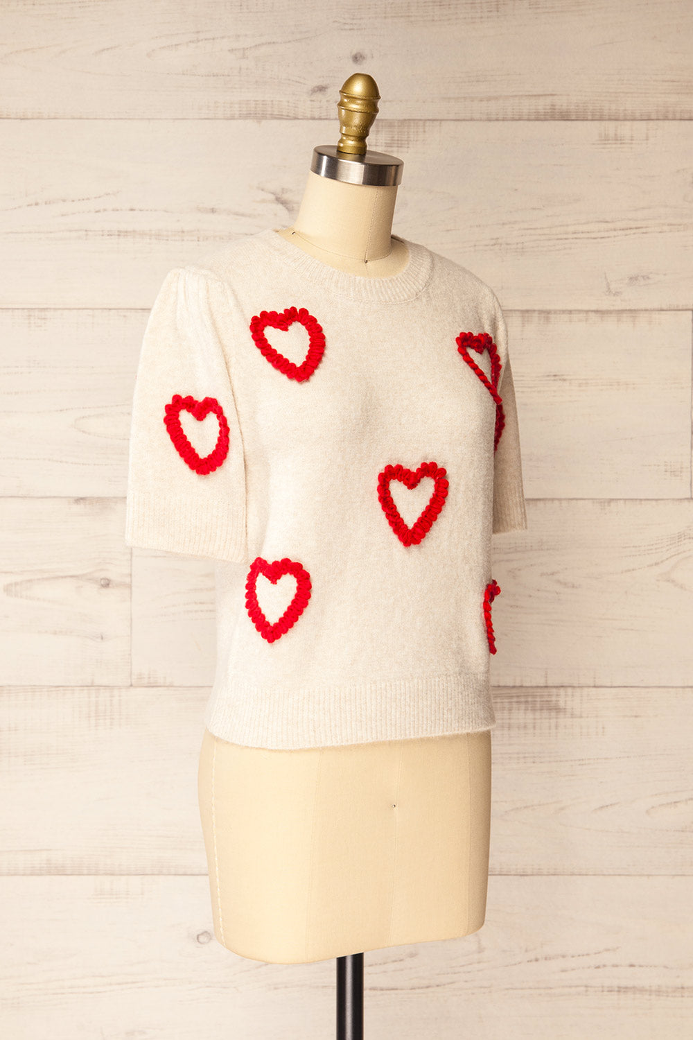 Tacite Cream Brushed Knit Top with Hearts | La petite garçonne side view