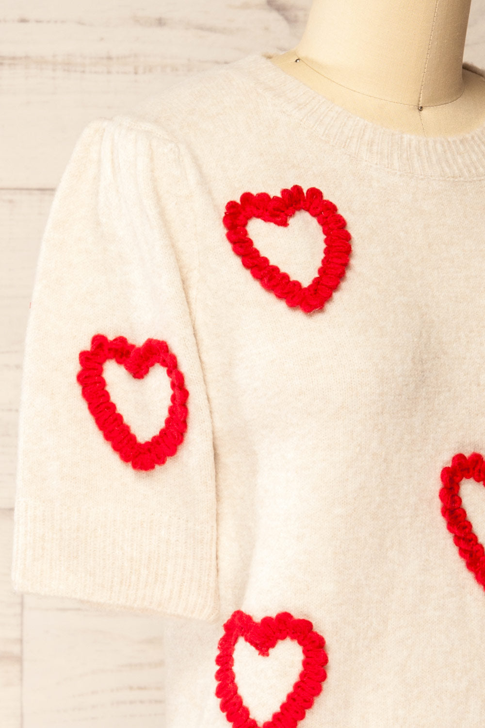 Tacite Cream Brushed Knit Top with Hearts | La petite garçonne side
