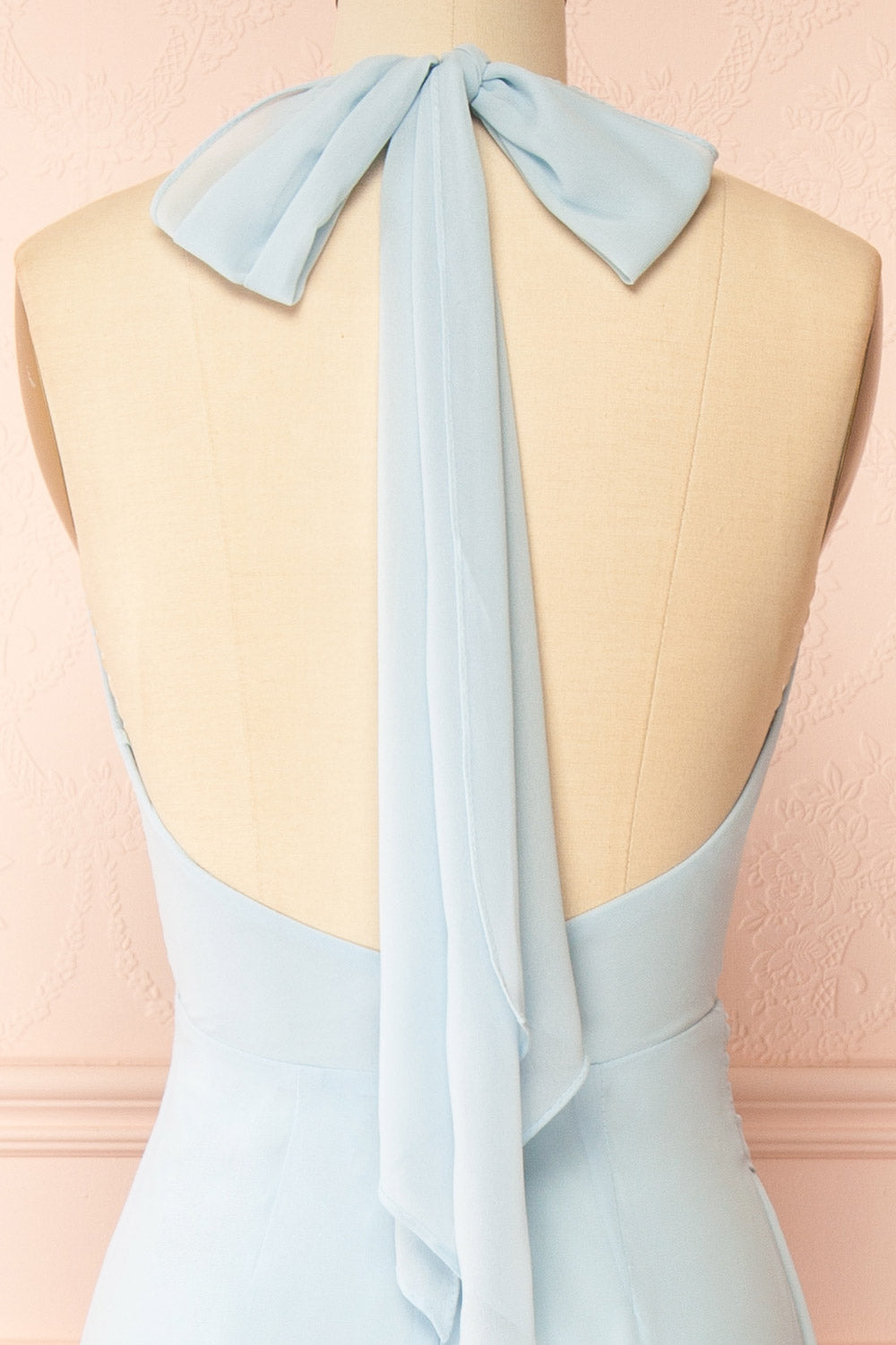 Tahina Light Blue Chiffon Halter Neck Maxi Dress | Boutique 1861 back