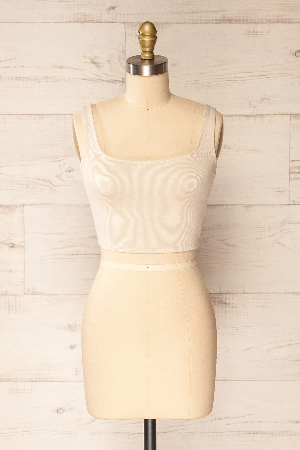 Taipei Beige Cropped Ribbed Cami Top | La petite garçonne front view