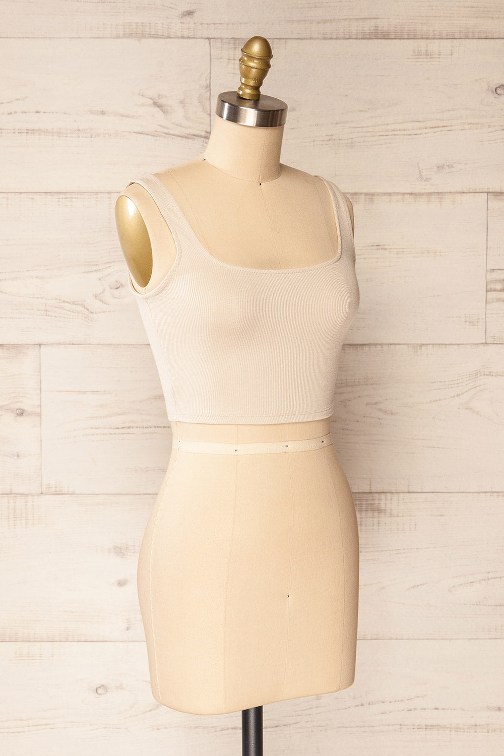 Taipei Beige Cropped Ribbed Cami Top | La petite garçonne side view