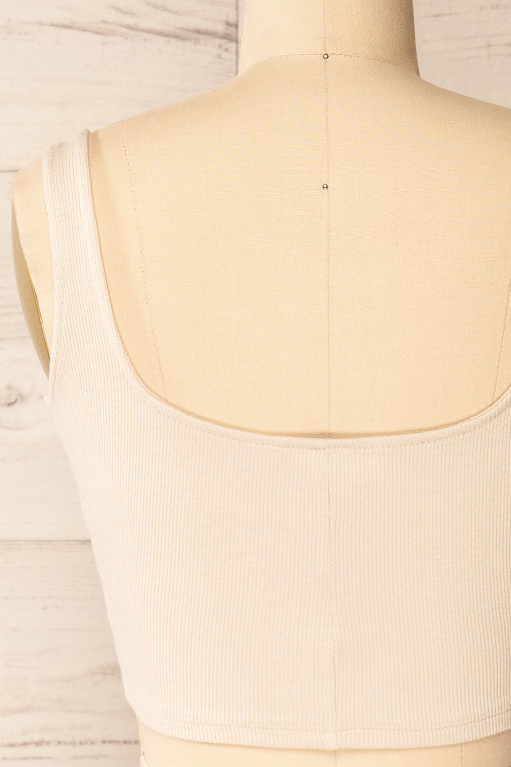 Taipei Beige Cropped Ribbed Cami Top | La petite garçonne back close-up