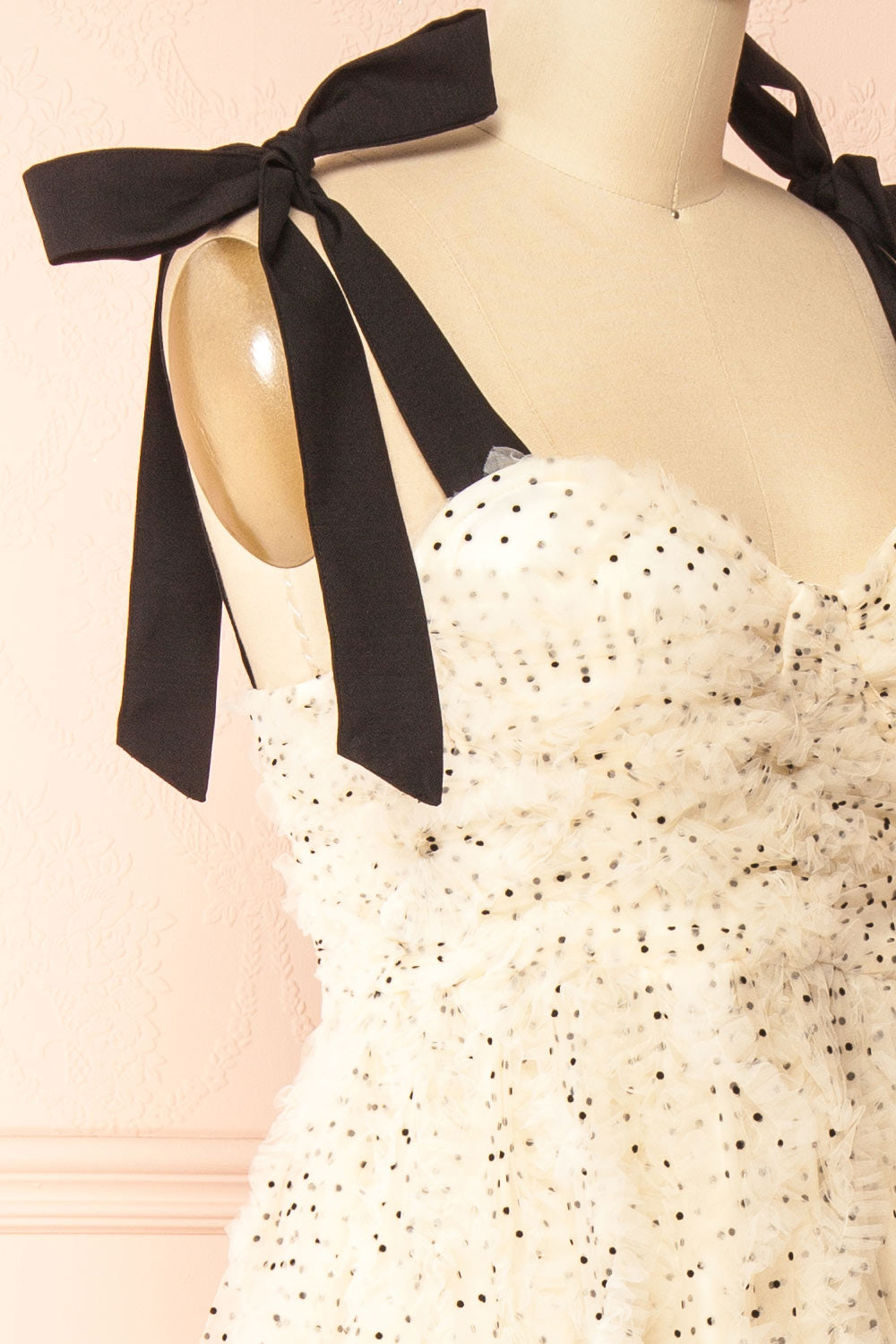 Takako Long White Tulle Dress with Black Polka Dots | Boutique 1861 side