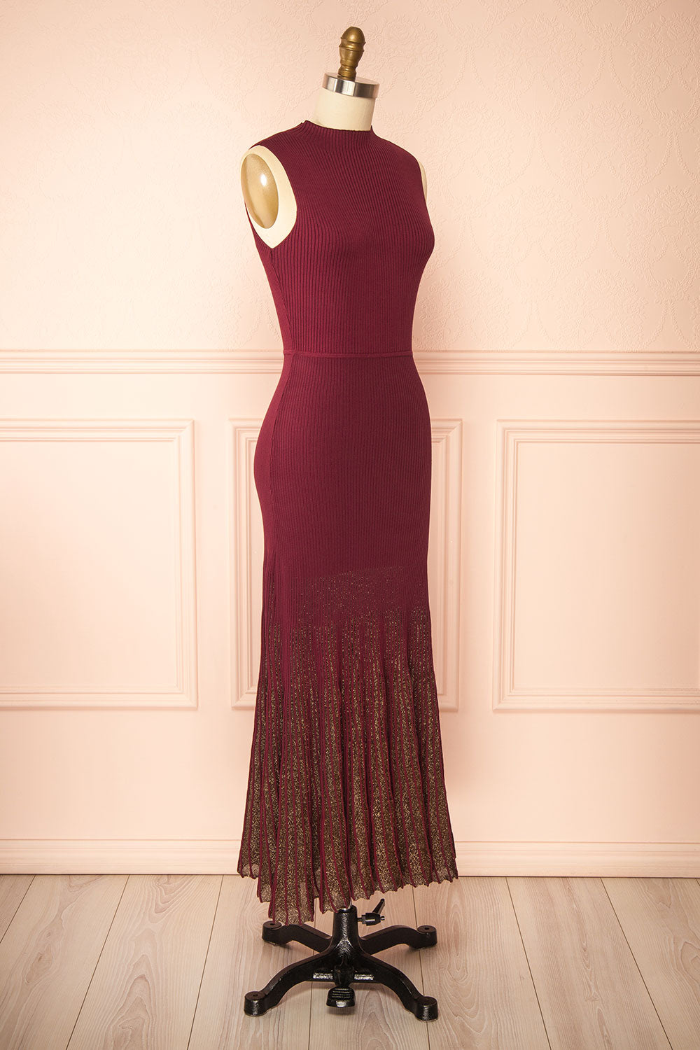 Takanori Burgundy Sleeveless Ribbed Knit Dress | Boutique 1861 side view