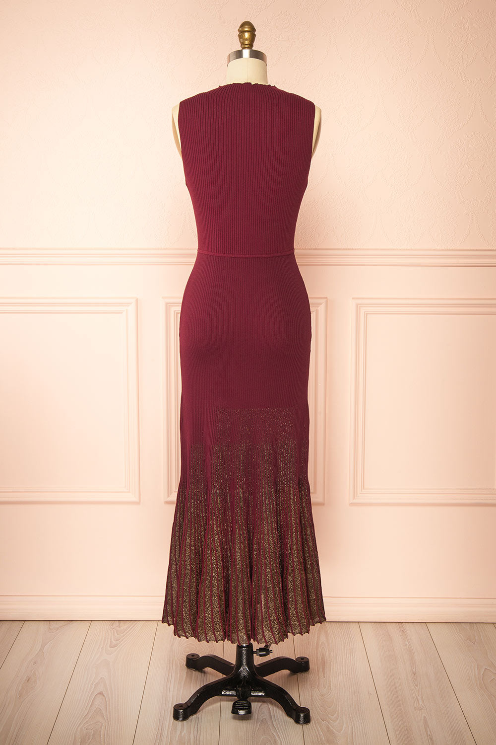 Takanori Burgundy Sleeveless Ribbed Knit Dress | Boutique 1861 back view
