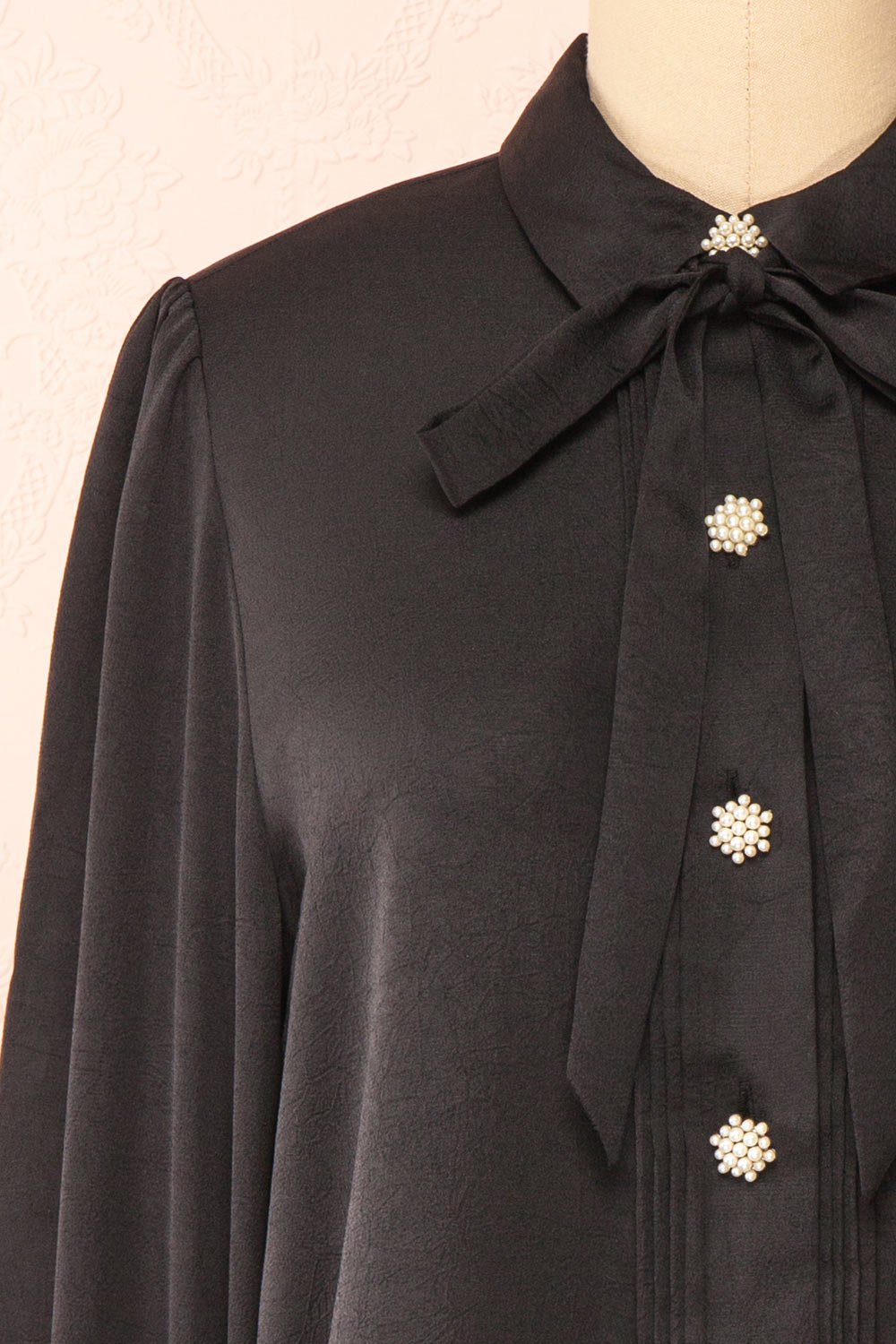 Talie Black Textured Chiffon Button-Up Blouse | Boutique 1861 front close-up