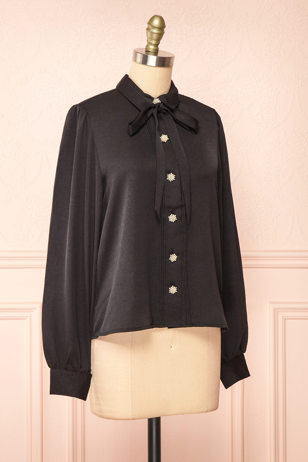 Talie Black Textured Chiffon Button-Up Blouse | Boutique 1861 side view