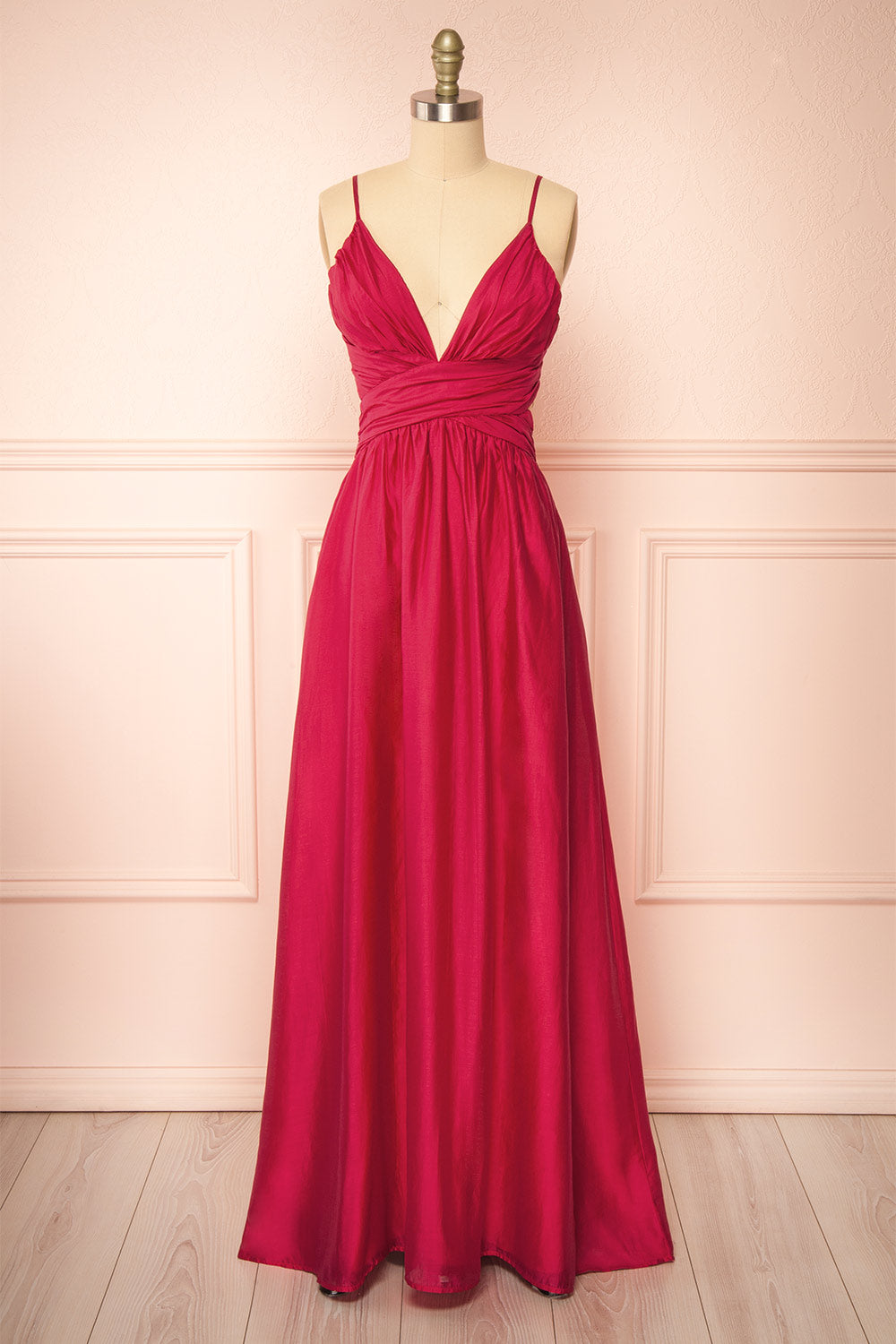 Tallua Long Magenta Dress w/ Plunging Neckline | Boutique 1861 front view