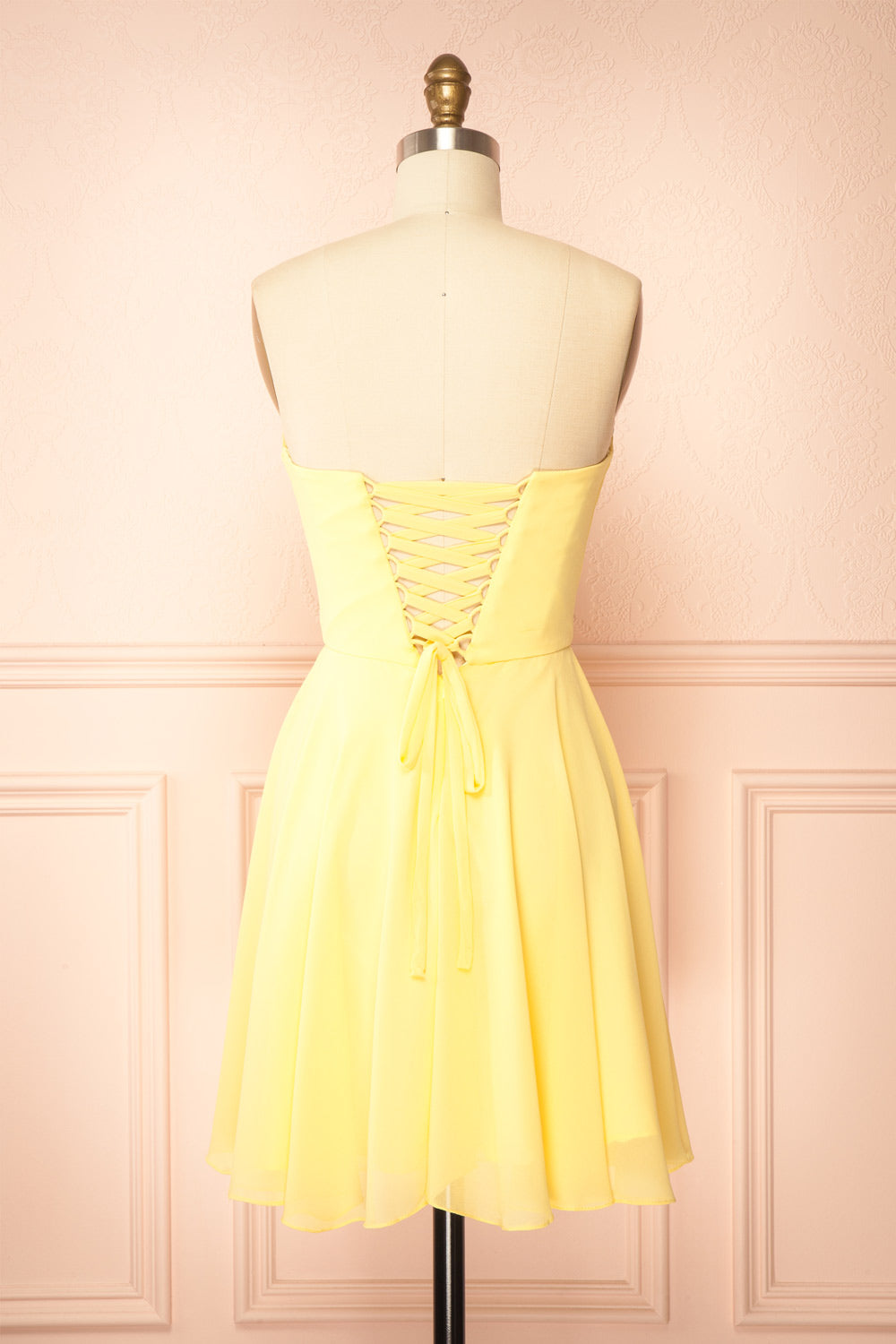 Tamy Light Yellow Short Chiffon Dress with Sweetheart Neckline | Boutique 1861 back