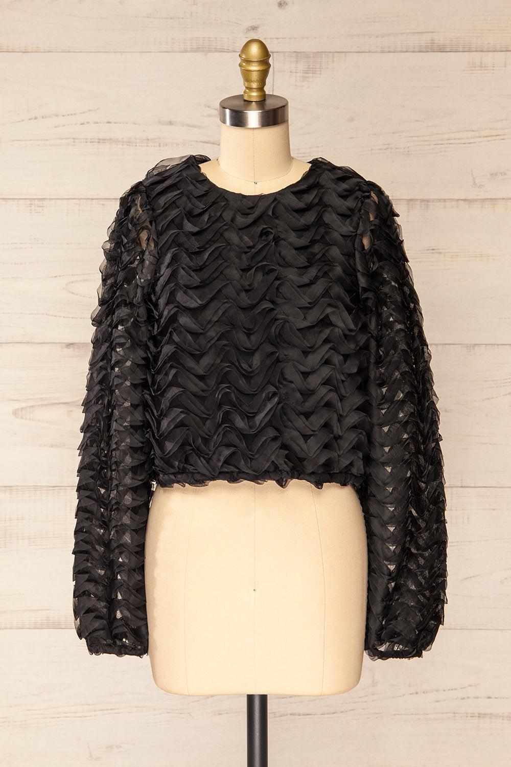 Tamworth Black Tulle Cropped Top w/ Long Sleeves | La petite garçonne front view