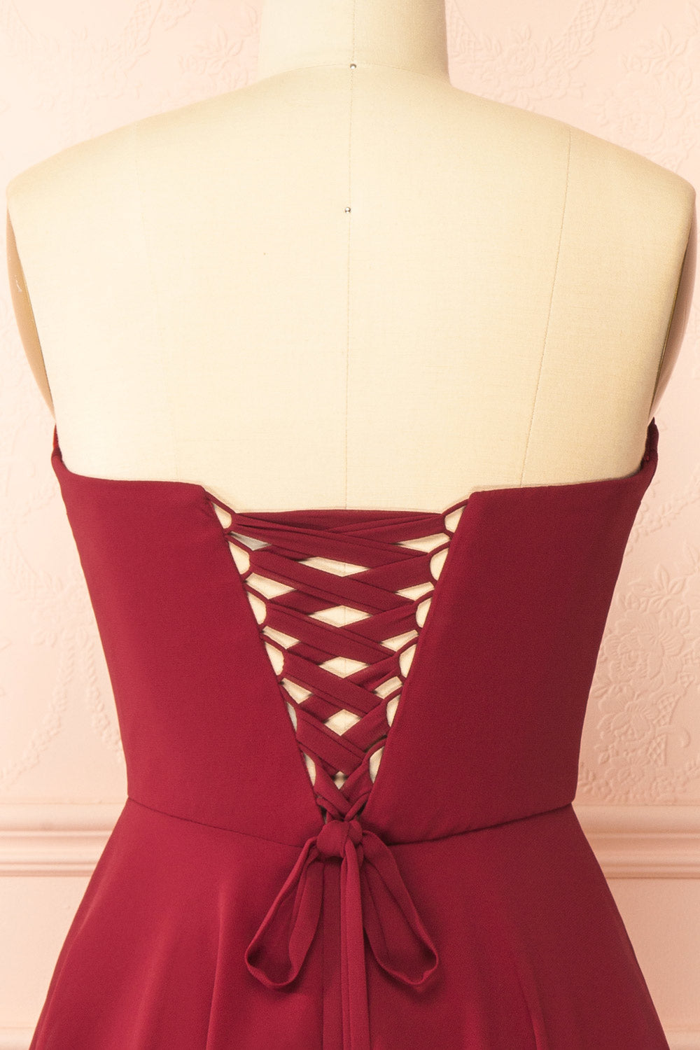 Tamy Burgundy Short Chiffon Dress with Sweetheart Neckline | Boutique 1861 back