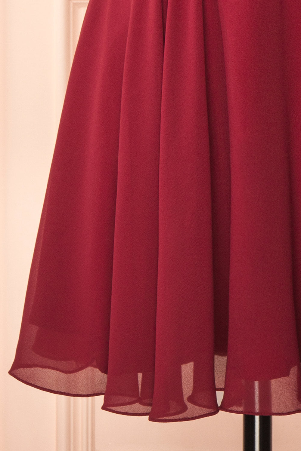 Tamy Burgundy Short Chiffon Dress with Sweetheart Neckline | Boutique 1861 bottom