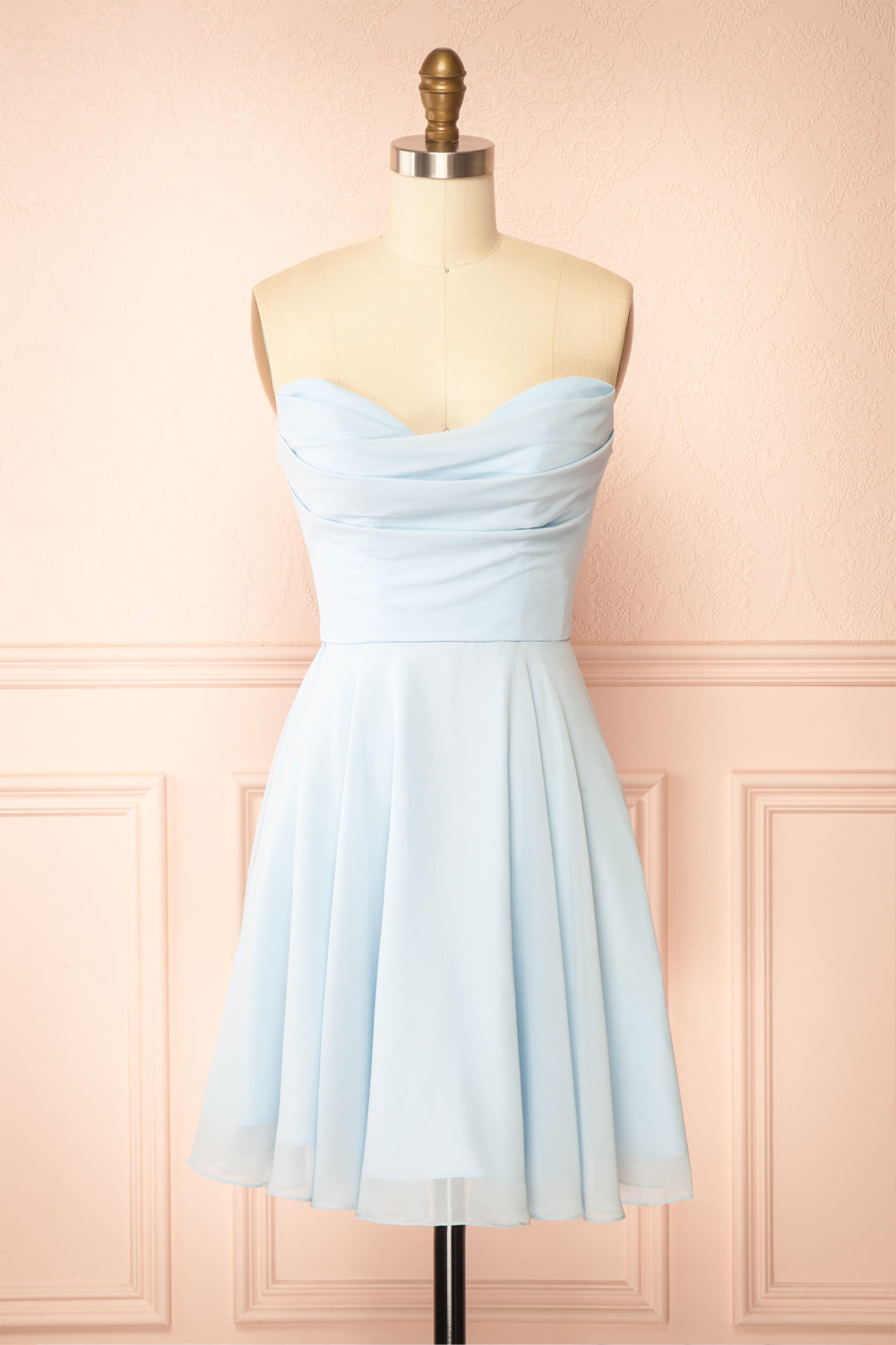 Tamy Light Blue Short Chiffon Dress with Sweetheart Neckline | Boutique 1861front