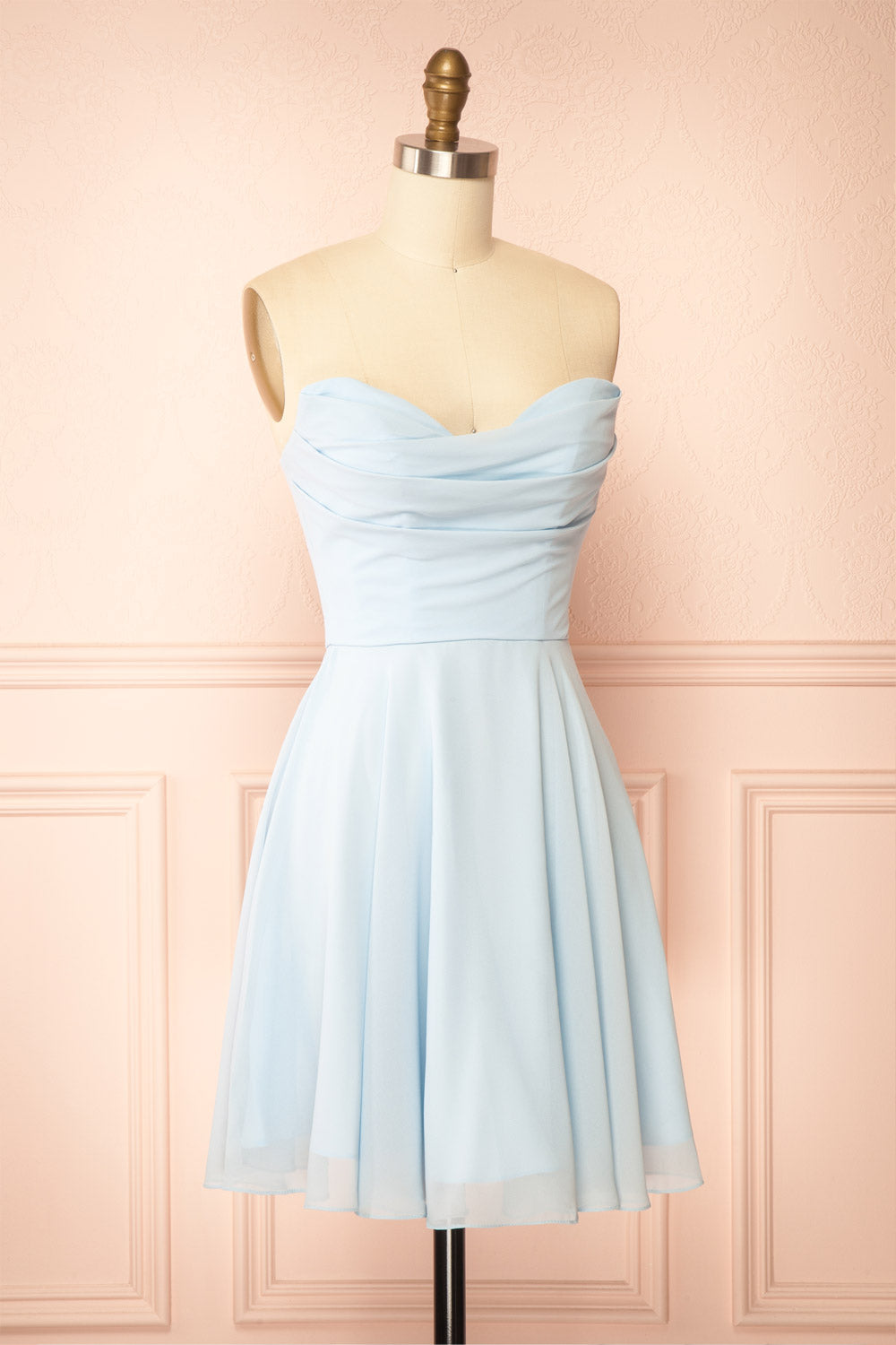 Tamy Light Blue Short Chiffon Dress with Sweetheart Neckline | Boutique 1861 side