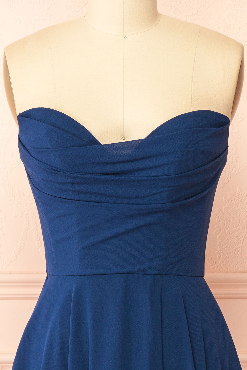 Tamy Navy Short Chiffon Dress with Sweetheart Neckline | Boutique 1861 front view