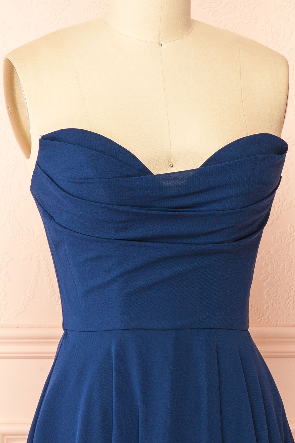 Tamy Navy Short Chiffon Dress with Sweetheart Neckline | Boutique 1861 side view