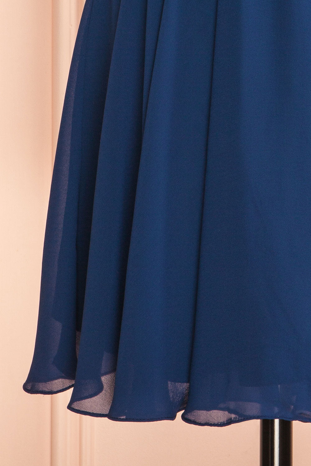 Tamy Navy Short Chiffon Dress with Sweetheart Neckline | Boutique 1861 bottom right details