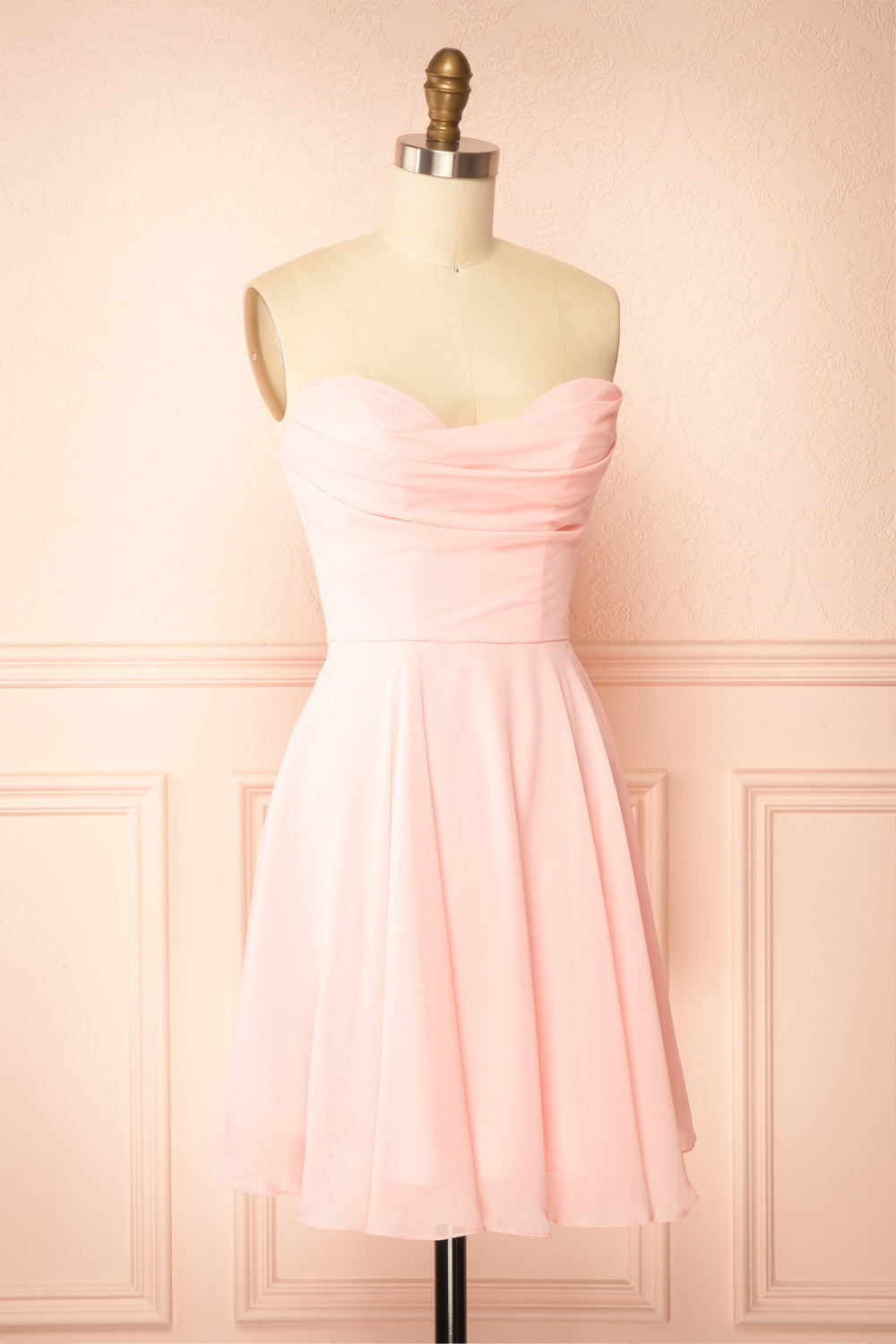 Tamy Pink Short Chiffon Dress with Sweetheart Neckline | Boutique 1861 side