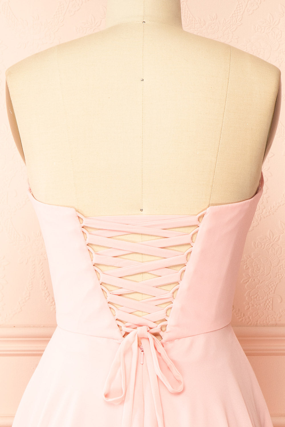 Tamy Pink Short Chiffon Dress with Sweetheart Neckline | Boutique 1861 back view