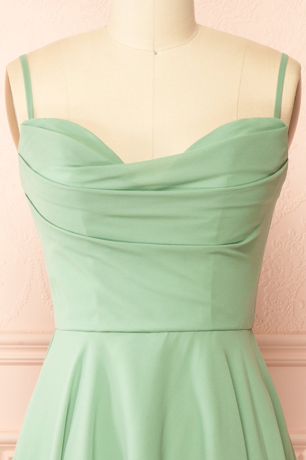 Tamy Sage Short Chiffon Dress with Sweetheart Neckline | Boutique 1861 straps