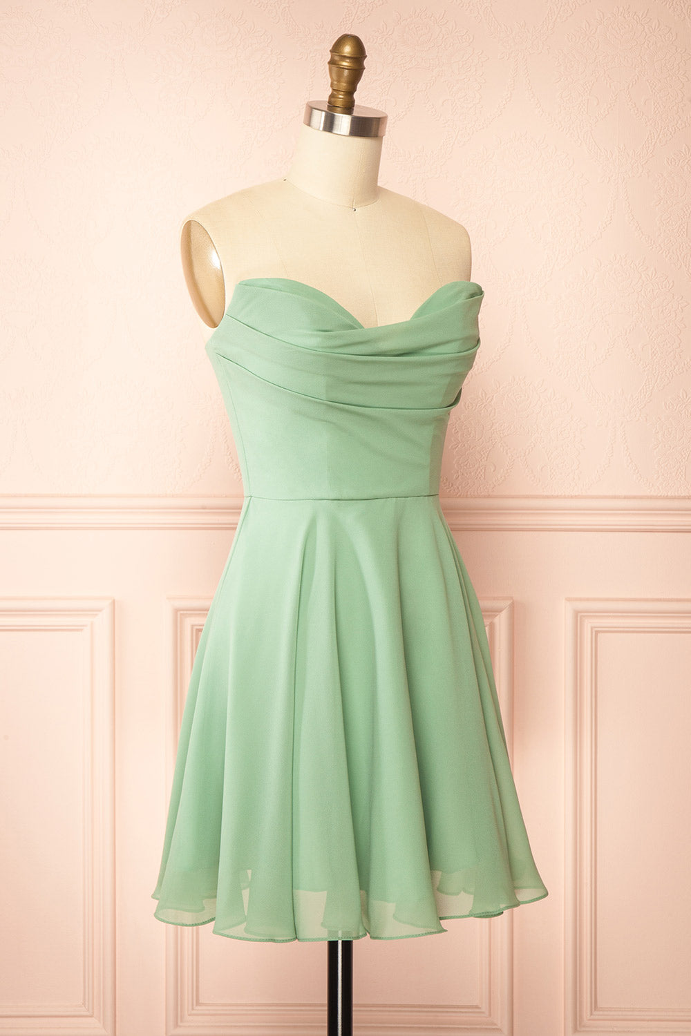 Tamy Sage Short Chiffon Dress with Sweetheart Neckline | Boutique 1861 side view