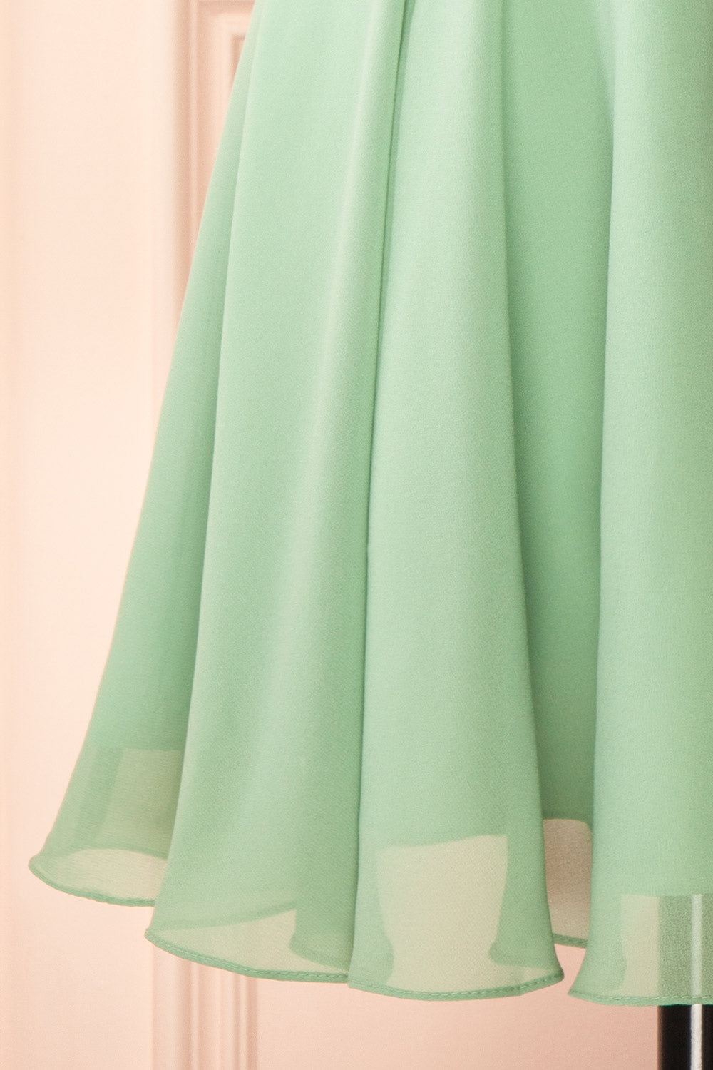 Tamy Sage Short Chiffon Dress with Sweetheart Neckline | Boutique 1861 bottom