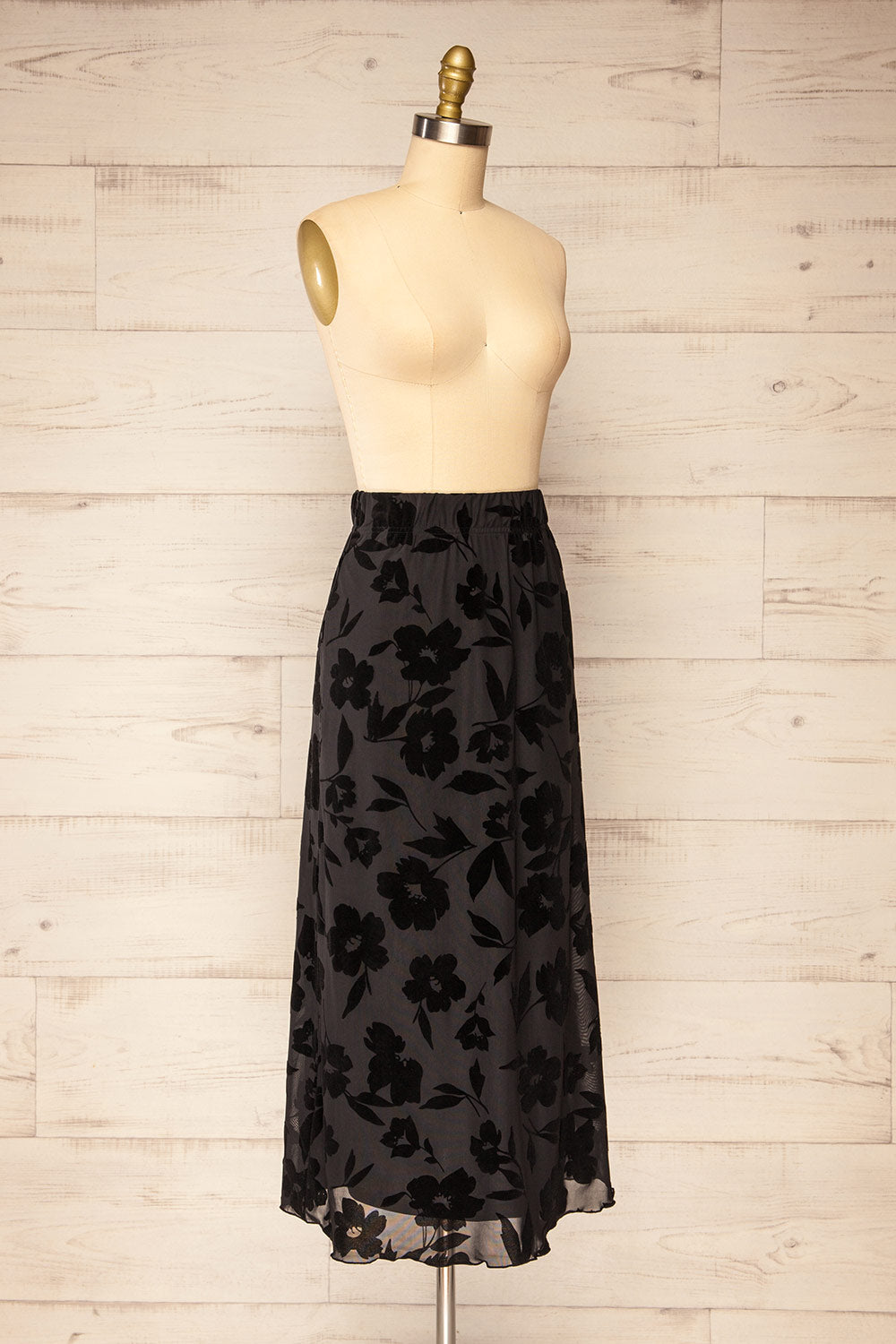 Tangier Black Mesh Midi Skirt | La petite garçonne side view