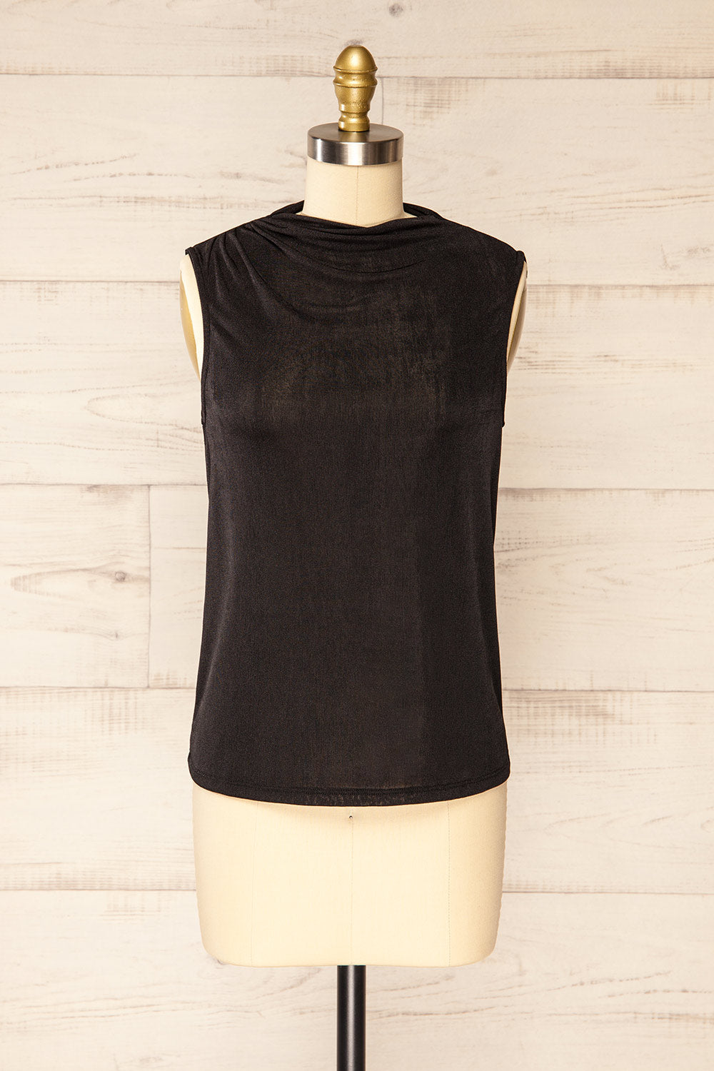 Tapshap Black Sleeveless Top w/ Draped Mock Neck | La petite garçonne front view
