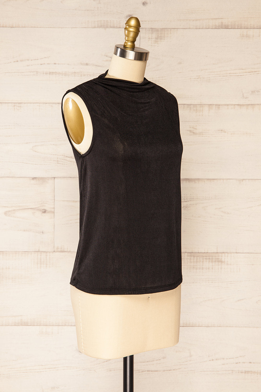 Tapshap Black Sleeveless Top w/ Draped Mock Neck | La petite garçonne side view