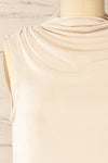 Tapshap Ivory Sleeveless Top w/ Draped Mock Neck | La petite garçonne front close-up