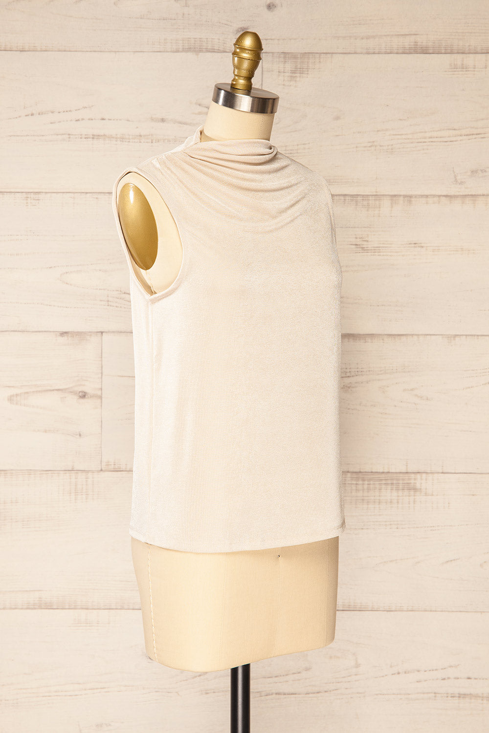 Tapshap Ivory Sleeveless Top w/ Draped Mock Neck | La petite garçonne side view
