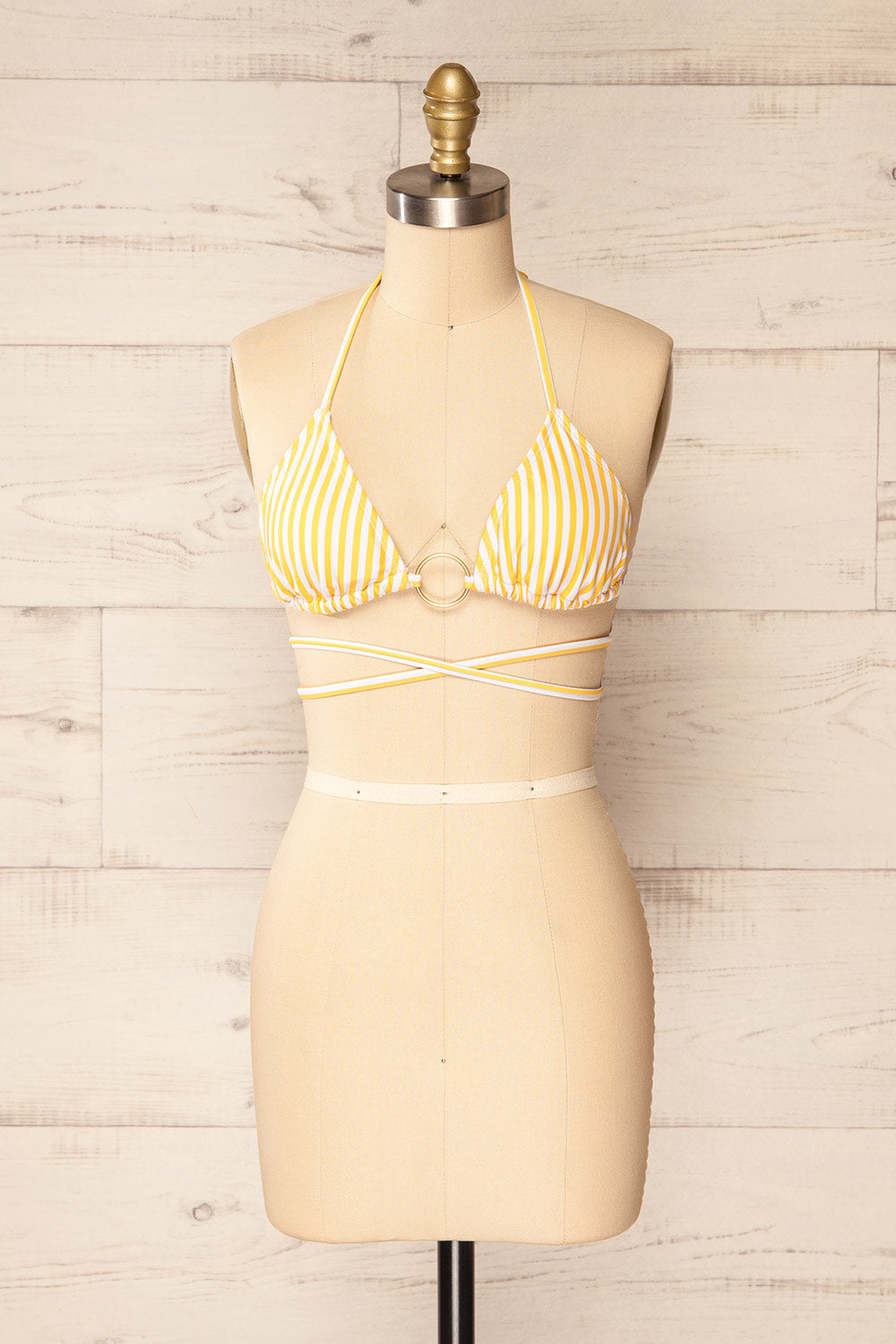 Temara Yellow Striped Bikini Top | La petite garçonne front view