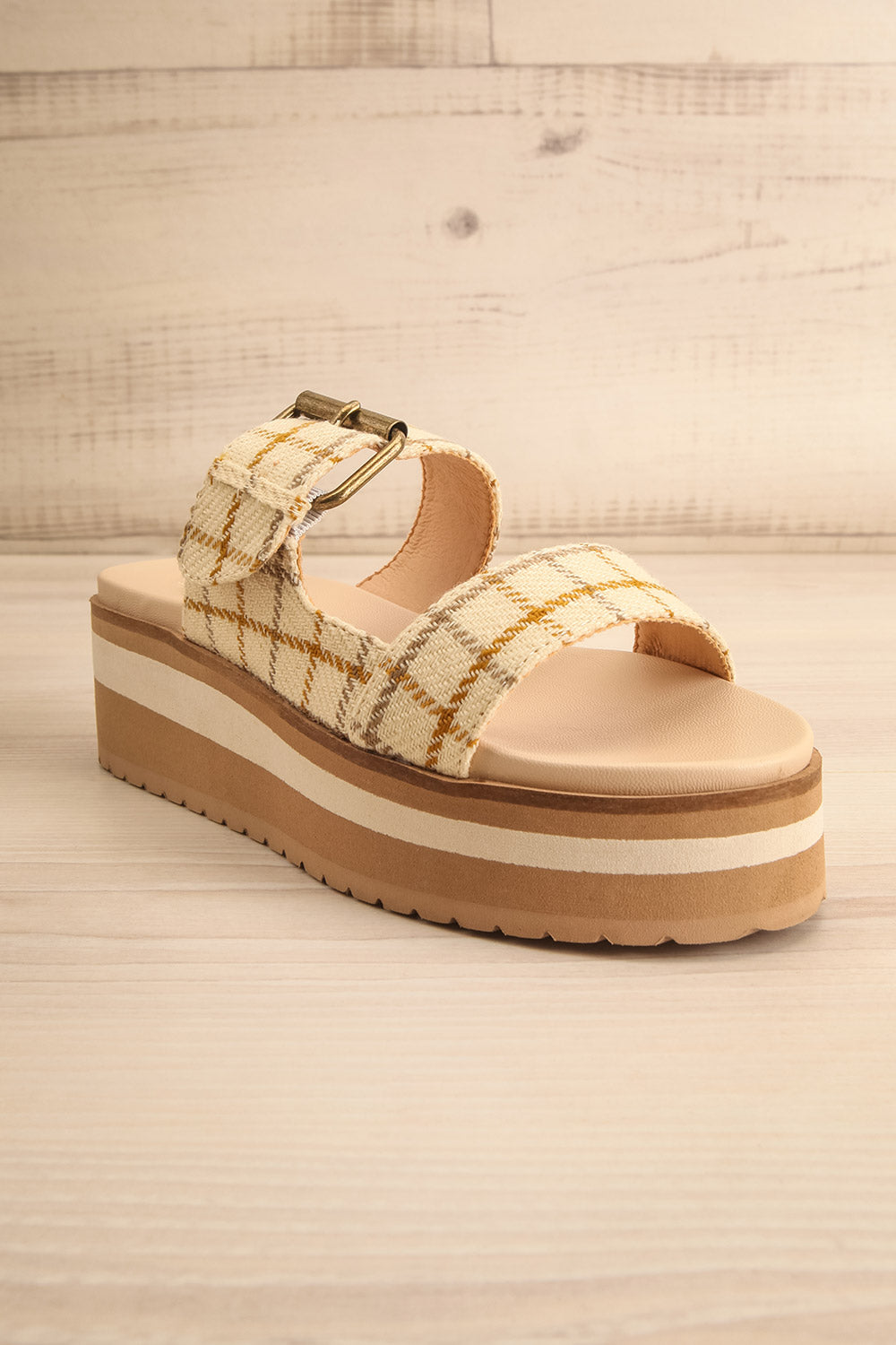 Teraisa Platform Slide Sandals w/ Gingham Straps | La petite garçonne front view