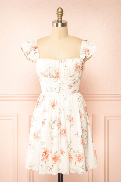 Thalia Pink Short Floral Patterned Dress | Boutique 1861 front view