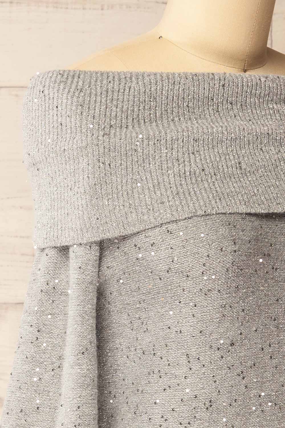 Thaloura Grey Off-Shoulder Sweater with Sequins | La petite garçonne side