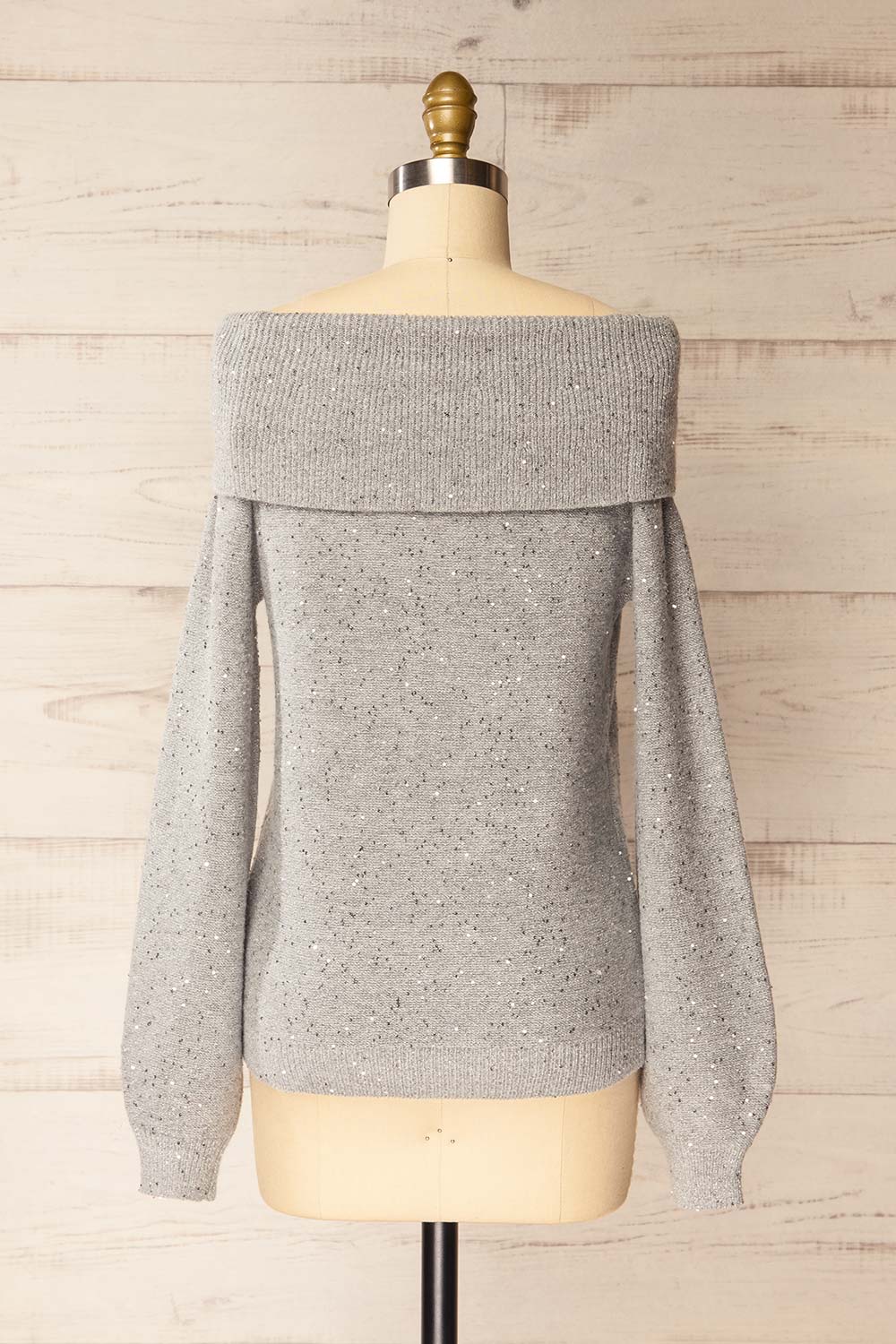 Thaloura Grey Off-Shoulder Sweater with Sequins | La petite garçonne back view
