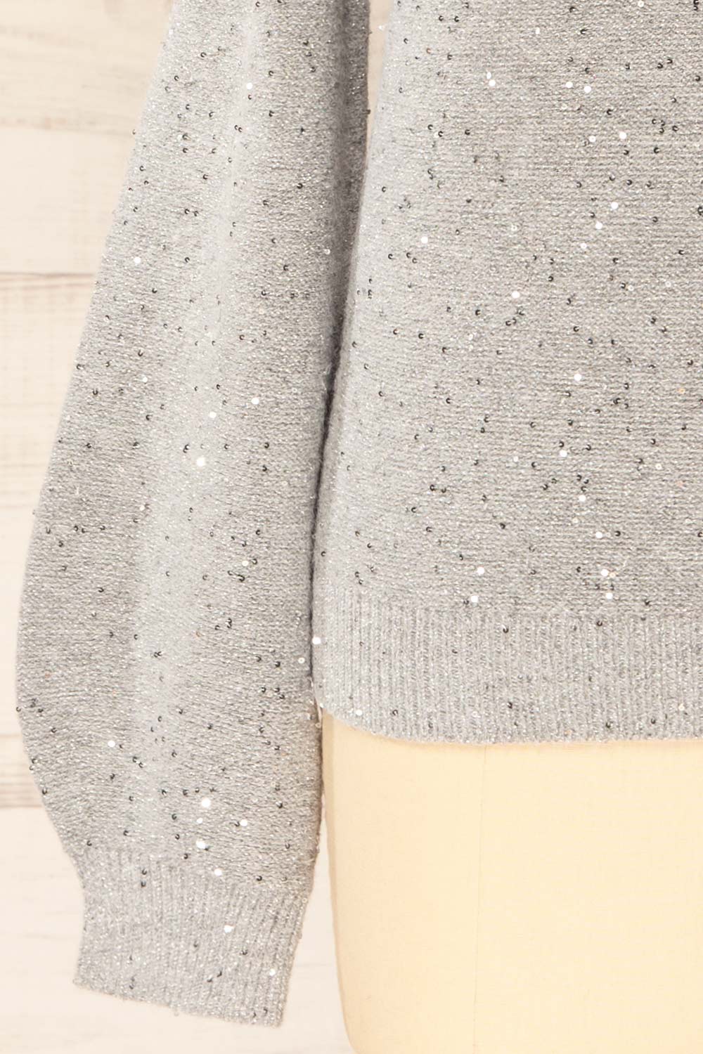 Thaloura Grey Off-Shoulder Sweater with Sequins | La petite garçonne sleeve