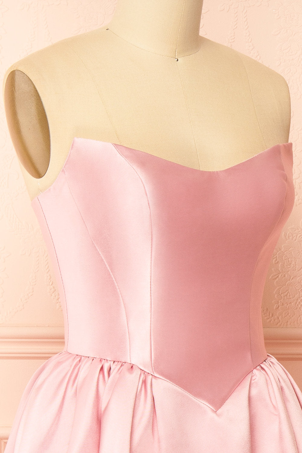 Thalya Blush Long Satin Dress with Fitted Bodice and Pockets | Boutique 1861 side