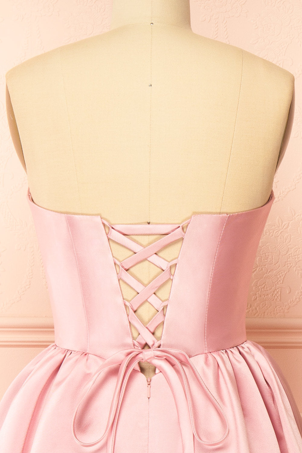 Thalya Blush Long Satin Dress with Fitted Bodice and Pockets | Boutique 1861 back