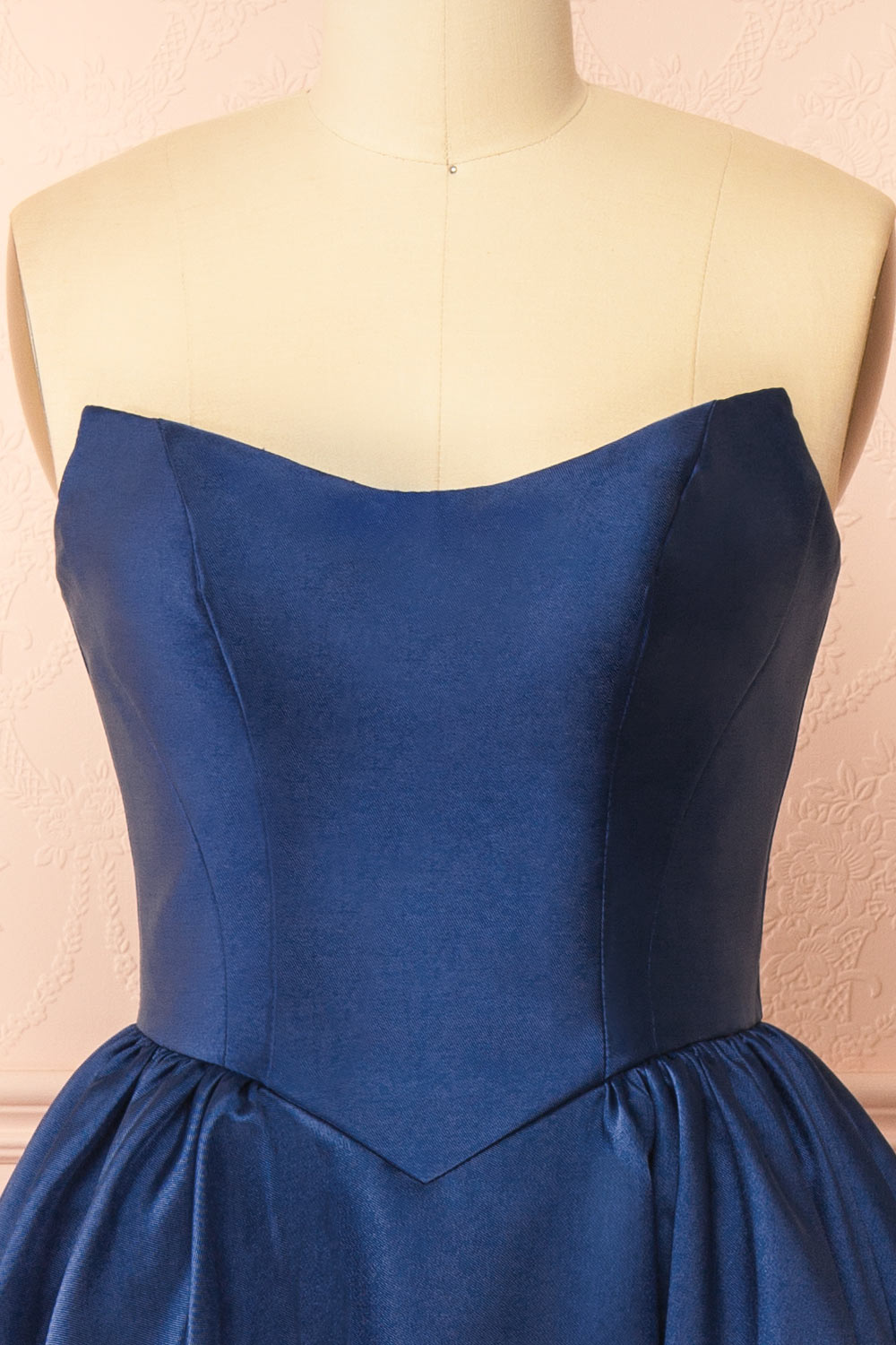 Thalya Navy Long Satin Dress with Fitted Bodice and Pockets | Boutique 1861 front