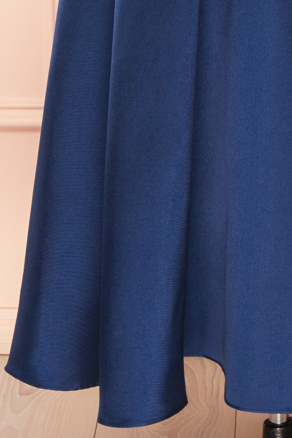 Thalya Navy Long Satin Dress with Fitted Bodice and Pockets | Boutique 1861 bottom